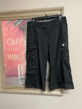 Cache Black Cropped Linen Blend Cargo Pants